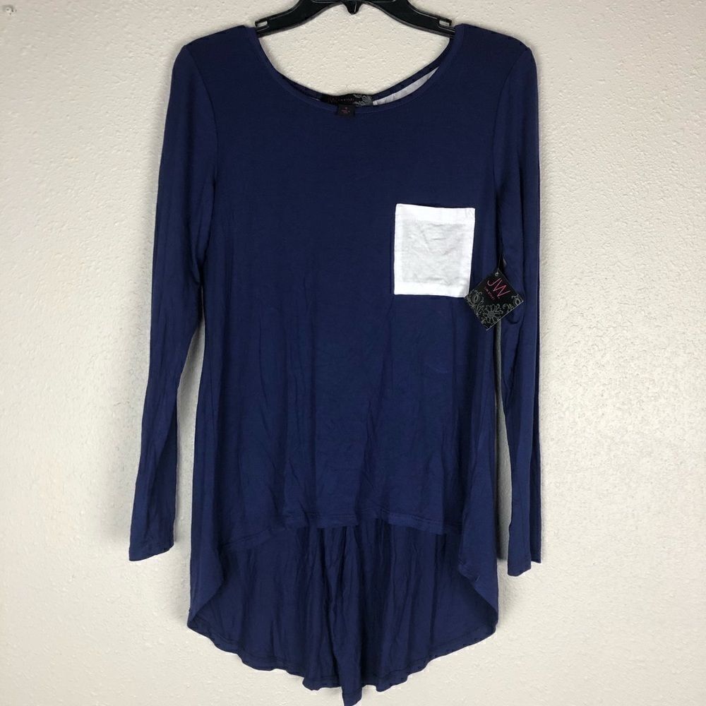 NWT JW Style Long Sleeve Blue and White Top Size S